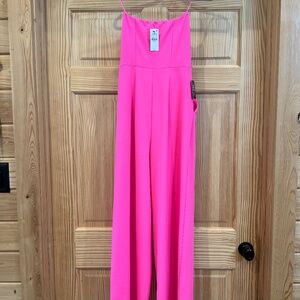 Express Pink Crepe Strapless Wide Leg Jumpsuit with pockets  NWT